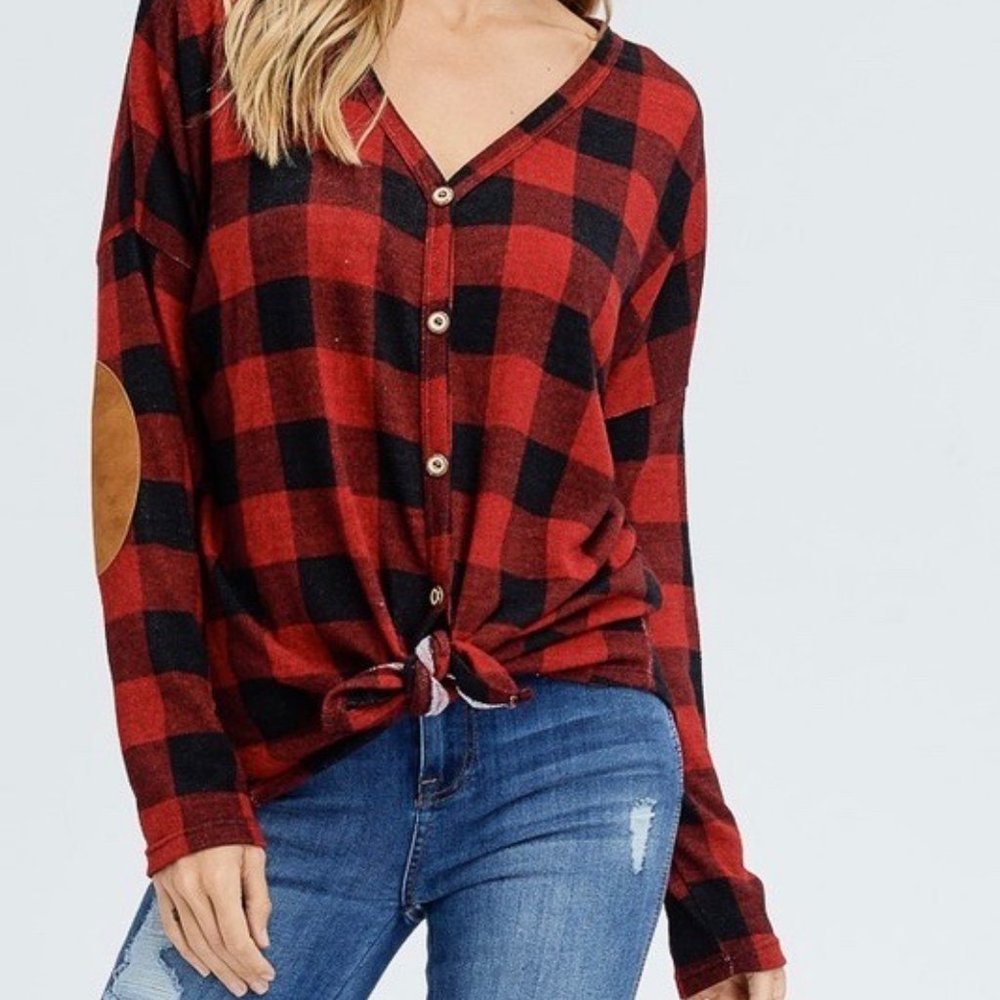 Plaid Button Down With Tie Front - Picture 2 of 4